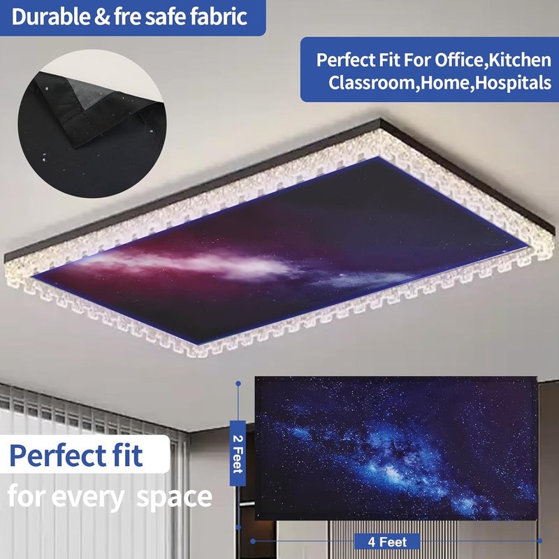 rndecuck 4Pcs Fluorescent Light Covers for Ceiling Lights,4x2 Feet Magnetic Light Covers,Drop Ceiling Lighting Covers Decor for Office,Kitchen,Classroom,Home,Hospitals (Nebula) - Image 3